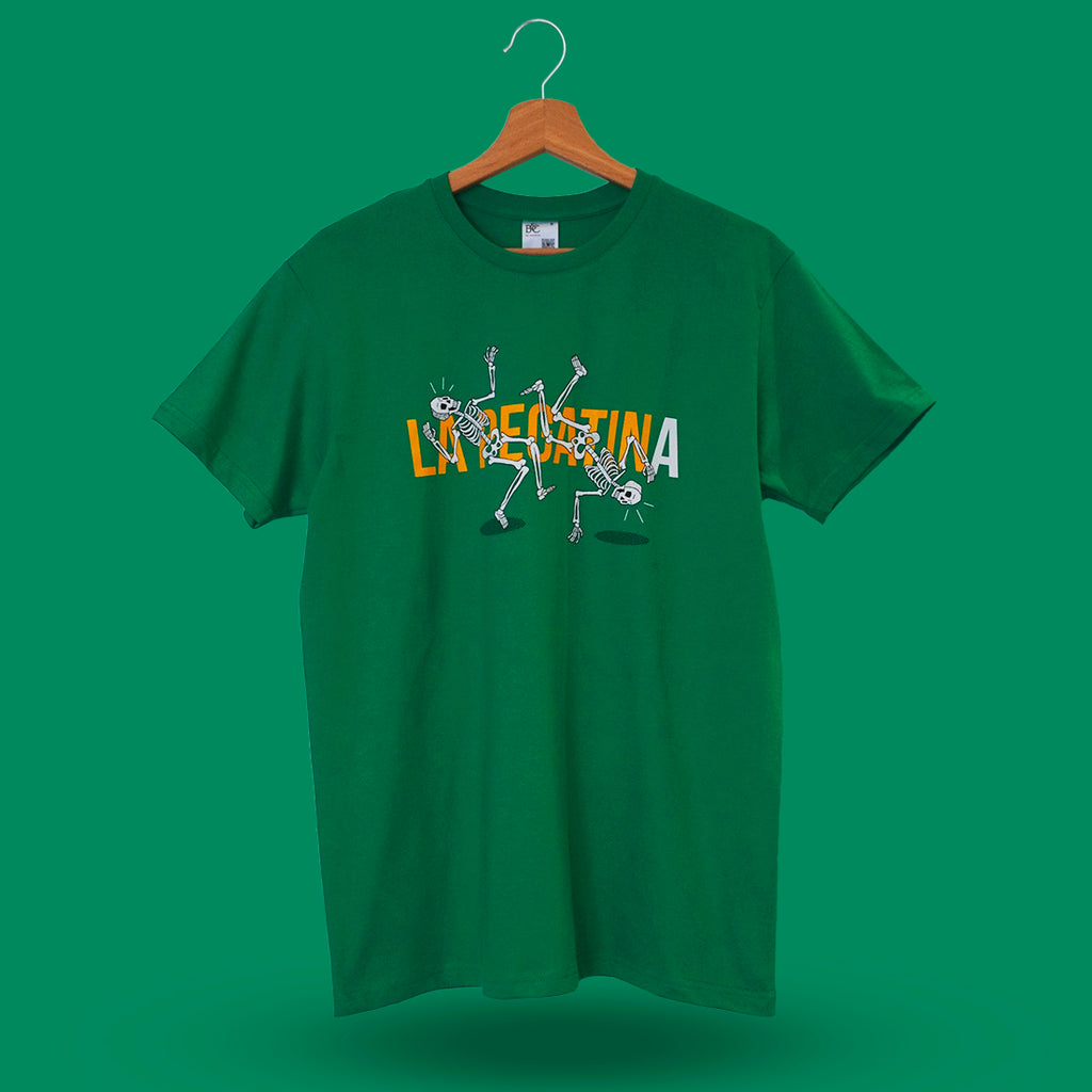 la pegatina camiseta verde esqueletos front