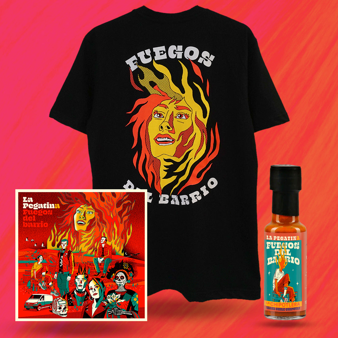 La pegatina pack fuegos del barrio cd camiseta salsa picante